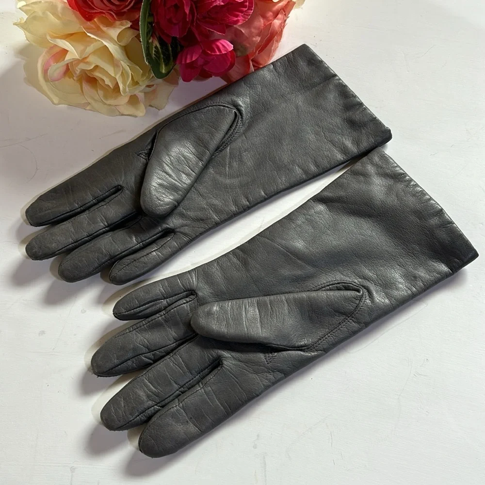 Fownes Women's Genuine Gray Leather Gloves Acrylic Lined - SIZE: 7 vintage